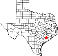 State map highlighting Wharton County