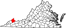 Map of Virginia highlighting Buchanan County