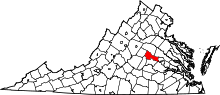 Map of Virginia highlighting Goochland County