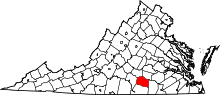 Map of Virginia highlighting Lunenburg County