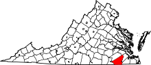 State map highlighting Southampton County