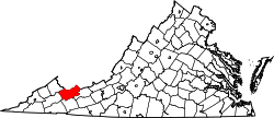 Map of Virginia highlighting Tazewell County