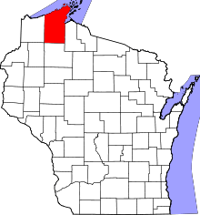 State map highlighting Bayfield County