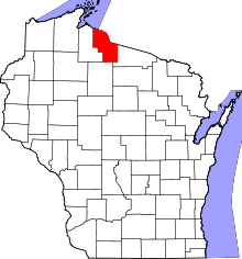 Map of Wisconsin highlighting Iron County