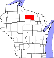 Map of Wisconsin highlighting Oneida County