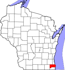 Map of Wisconsin highlighting Racine County