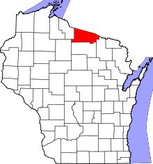 Map of Wisconsin highlighting Vilas County