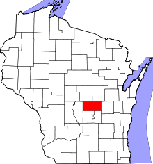 State map highlighting Waushara County