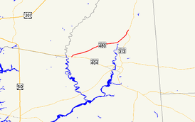 A map of the inland Eastern Shore of Maryland showing major roads.  Maryland Route 480 runs from Hillsboro to Greensboro.