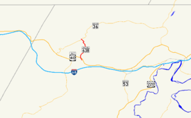 A map of northwestern Allegany County, Maryland showing major roads.  Maryland Route 638 is the local road connecting Echhart Mines and Mount Savage.