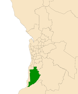 Map of Adelaide, South Australia with electoral district of Mawson highlighted