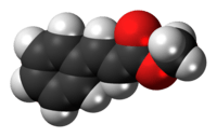 Ball-and-stick model of the methyl cinnamate molecule