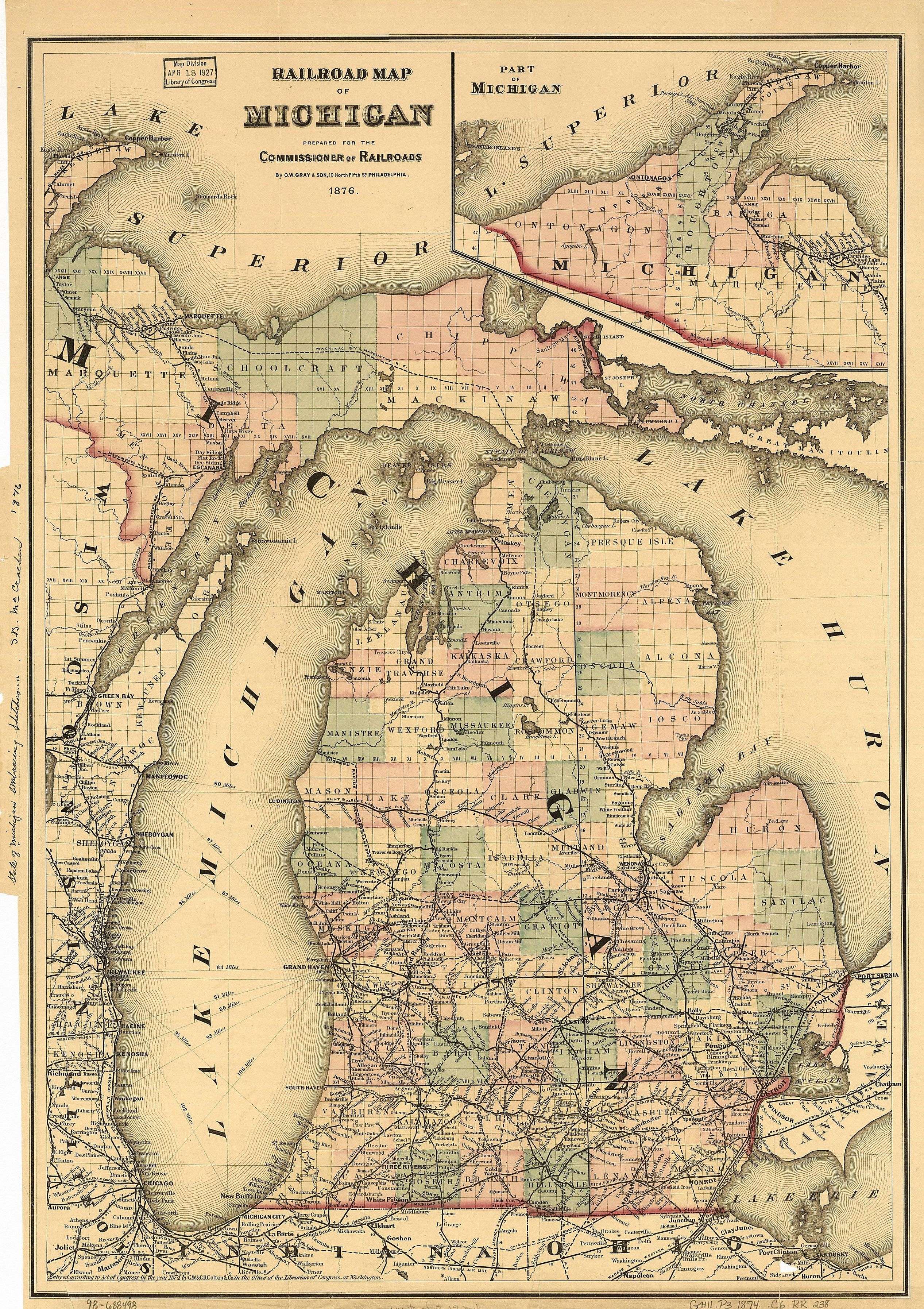 This 1876 map shows Cheboygan County between Emmet County and Presque Isle County.