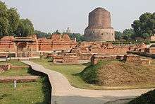 Dhamek Stupa shrine in Sarnath, India, built by Ashoka where the Buddha gave his first sermon