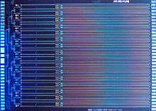 Image of a Josephson voltage standard chip containing approximately three hundred thousand microfabricated Josephson junctions.