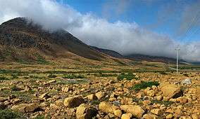 Mountain landscape with little vegetation and ocher stones.