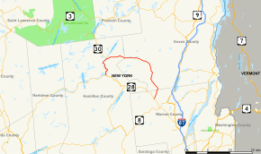 NY 28N begins and ends at NY 28, serving as a northerly alternate to NY 28 between Indian Lake and North Creek. The westernmost few miles of the route are concurrent with NY 30.