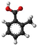 Ball-and-stick model of the l-toluic acid molecule