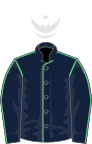 Dark blue, emerald green seams, white cap