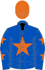 Royal blue, orange star, royal blue sleeves, orange stars and cap