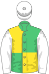 Emerald green and yellow (quartered), white sleeves and cap