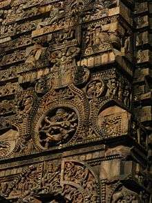 Six armed Mahisamardini Durga image on the tower