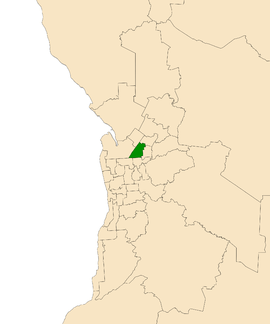 Map of Adelaide, South Australia with electoral district of Playford highlighted