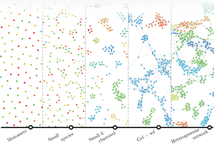 Formation of a molecular network from multifunctional precursors modelled with a random graph process.