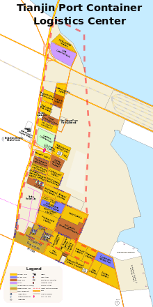 map of a long, north to south container park with an asymmetrical grid of roads, and three dozen or so container and cargo yards marked out