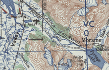 A detail from a map with several roads and railroads