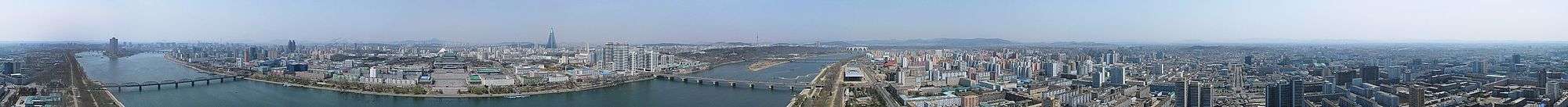 A panoramic view of Pyongyang from atop the Juche tower