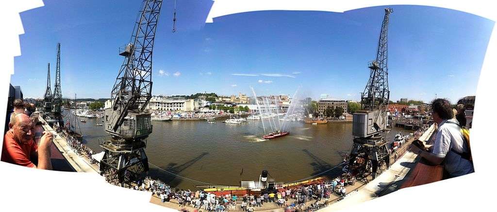 The Pyronaut shooting water into the air before a large crowd