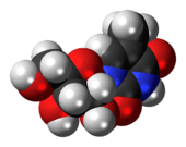 Space-filling model of the 5-methyluridine molecule