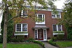 Photograph of a two-story brick building