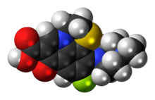 Space-filling model of the rufloxacin molecule