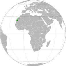 Areas controlled by the SADR in dark green, claimed areas in light green