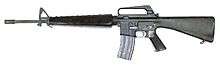 M16 assault rifle with triangular stock facing left