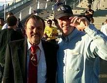 Sampson Lewkowicz with fan Dave Carlson at the Thomas and Mack Center.