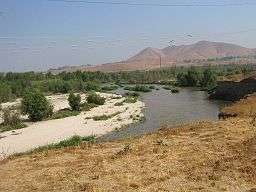 A river flows through forested riparian area.