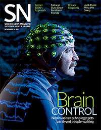 Magazine cover showing a brain-computer tool designed to help paralyzed patients walk.