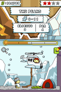 A screenshot of Scribblenauts in the level "The Peak"