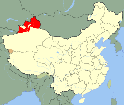 Location of the Second East Turkestan Republic in China