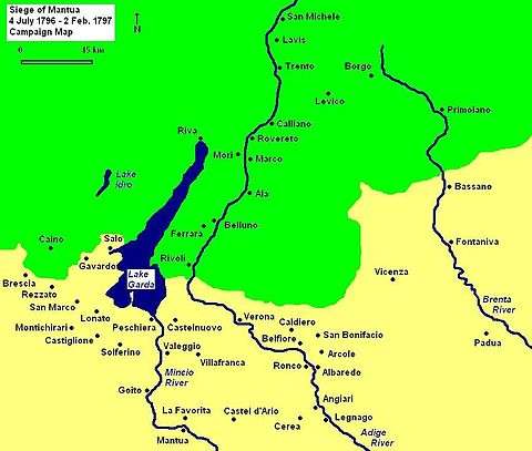 Map showing the locations of towns in the area of Mantua