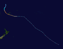 Sina formed in the upper center of the map and generally moved to the south. The storm then curved to the east and became extratropical.