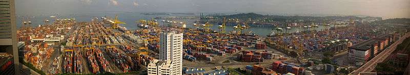 The Port with a large number of shipping containers and the ocean visible in the background