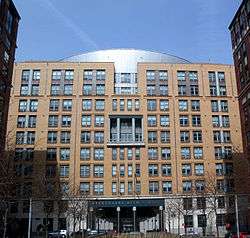 View of Stuyvesant High School's façade from about a quarter-mile away