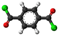 Ball-and-stick model of the terephthaloyl chloride molecule