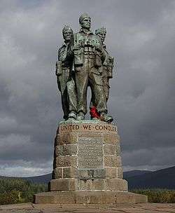 Stone statue of three Second World War Commandos in the Scottish Highlands