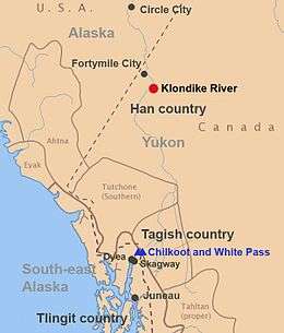 Map of people and places at the time of discovery of gold in the Yukon.