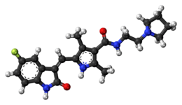 Ball-and-stick model of the toceranib molecule